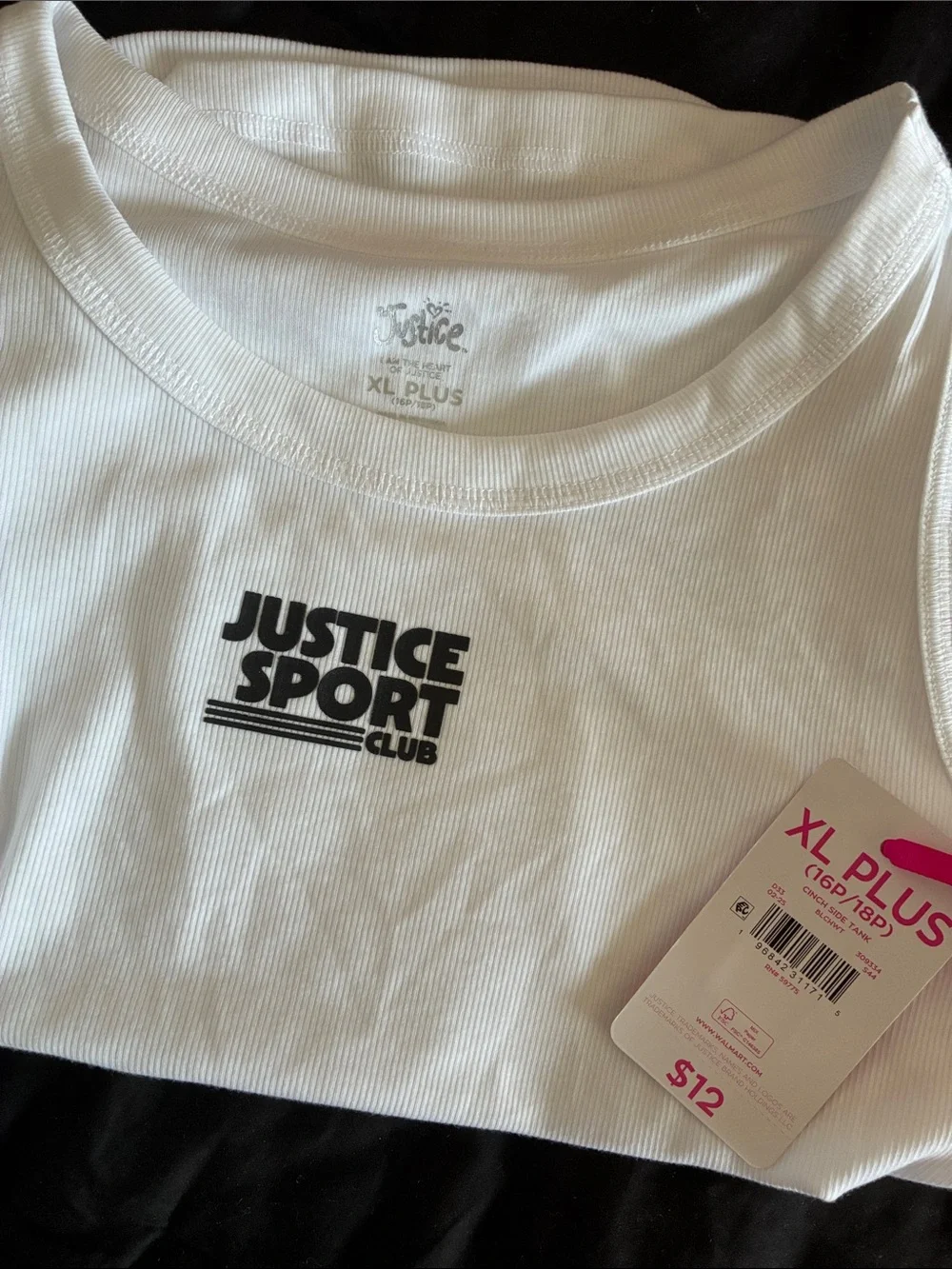 Justice White Tank Top with Black Logo